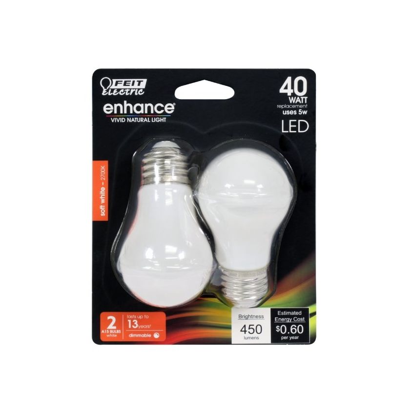 A15 5W E26 LED Bulb 2700K 2 Pack-FT