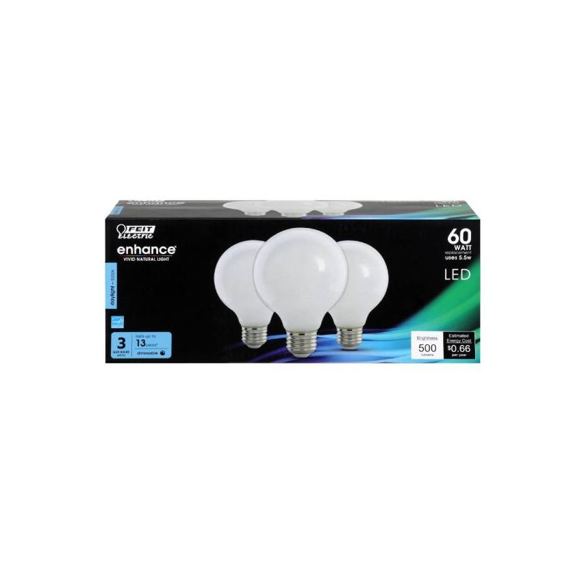 5.5W G25 Globe LED Bulb 5000K 3 Pack-FT