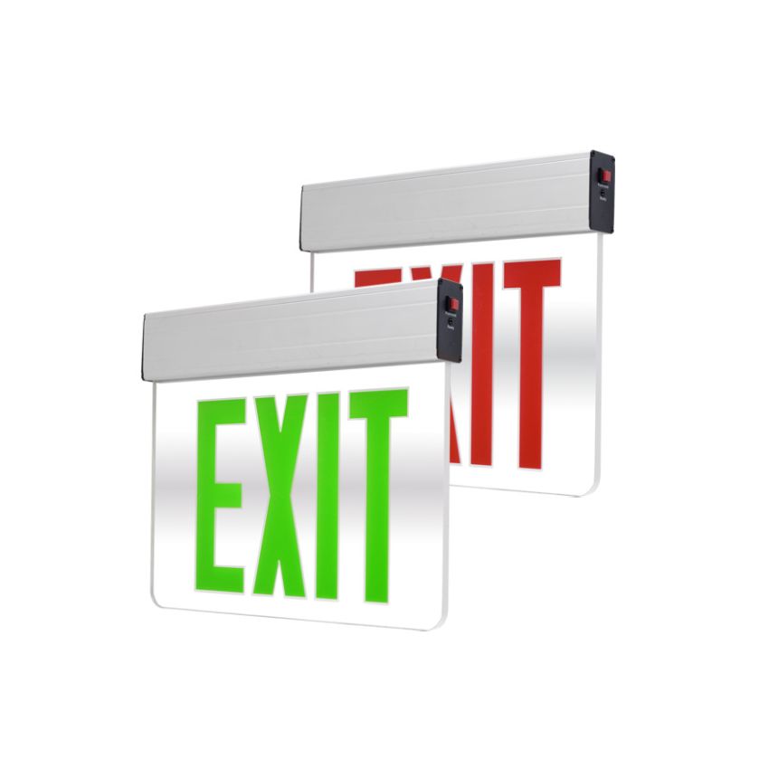 Double Face Mirror Glass LED Exit Sign w/ Battery Back up-POR