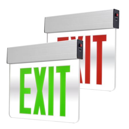 Double Face Mirror Glass LED Exit Sign w/ Battery Back up-POR