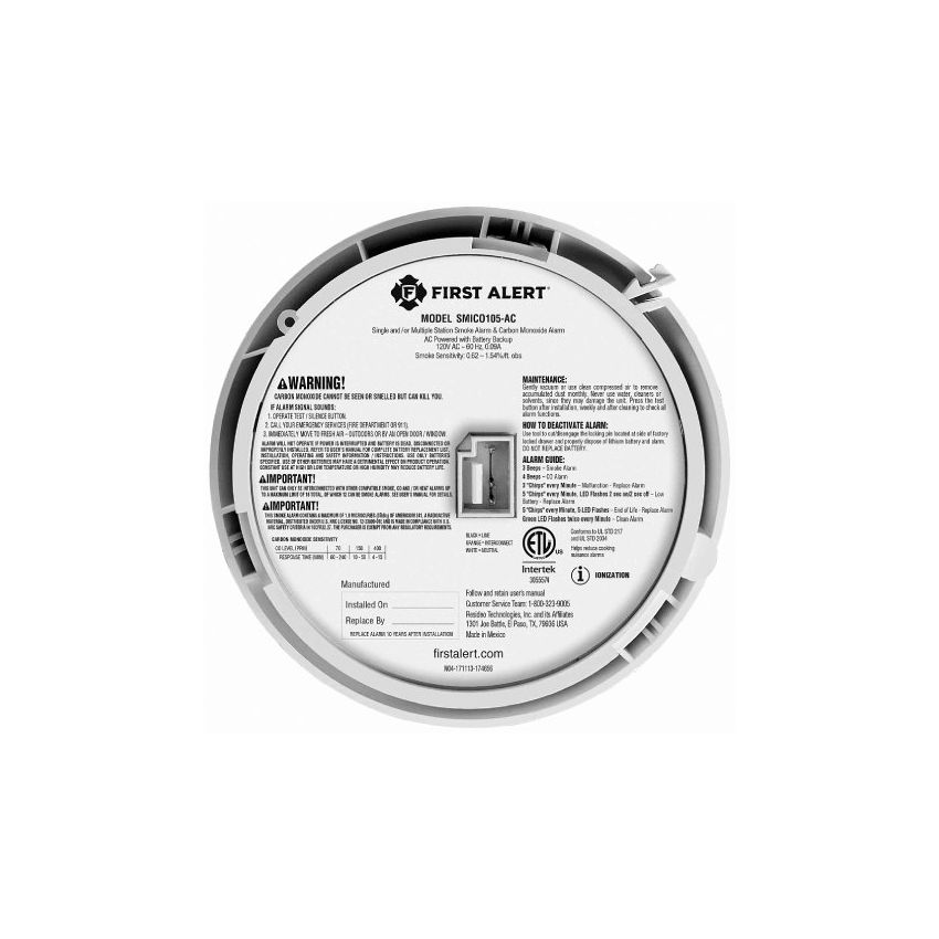 2 in 1 Smoke / CO2 Hardwired Detector w/ 10 Year Battery Back-up-BRK