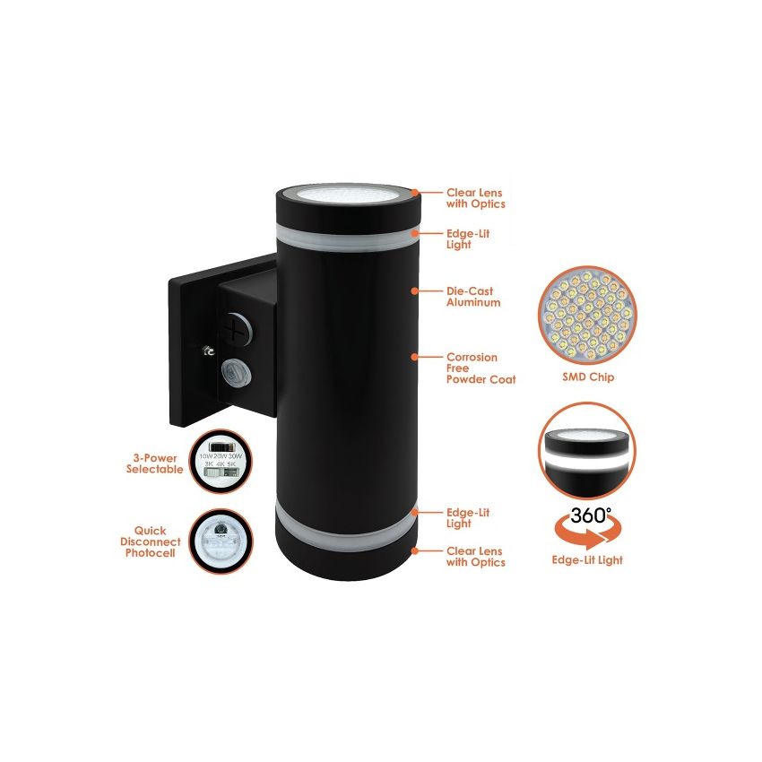 10/20/30W Tri-Color Up and Down Light w/ Photocell-ENV