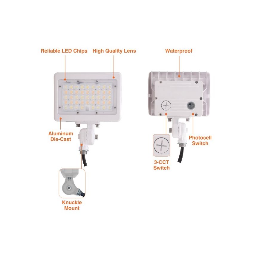 35W/50W Dual-Power Tri-Color Knuckle Mount LED Flood Light w/ Photocell-ENV