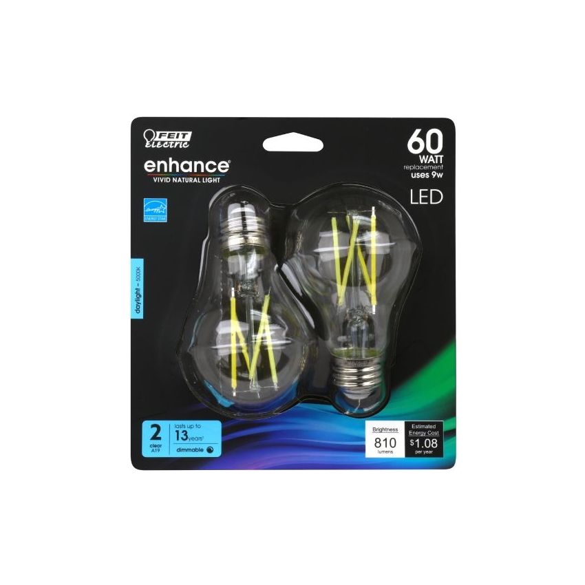 A19 9W Filament Dimmable LED Bulb 2PK-FT