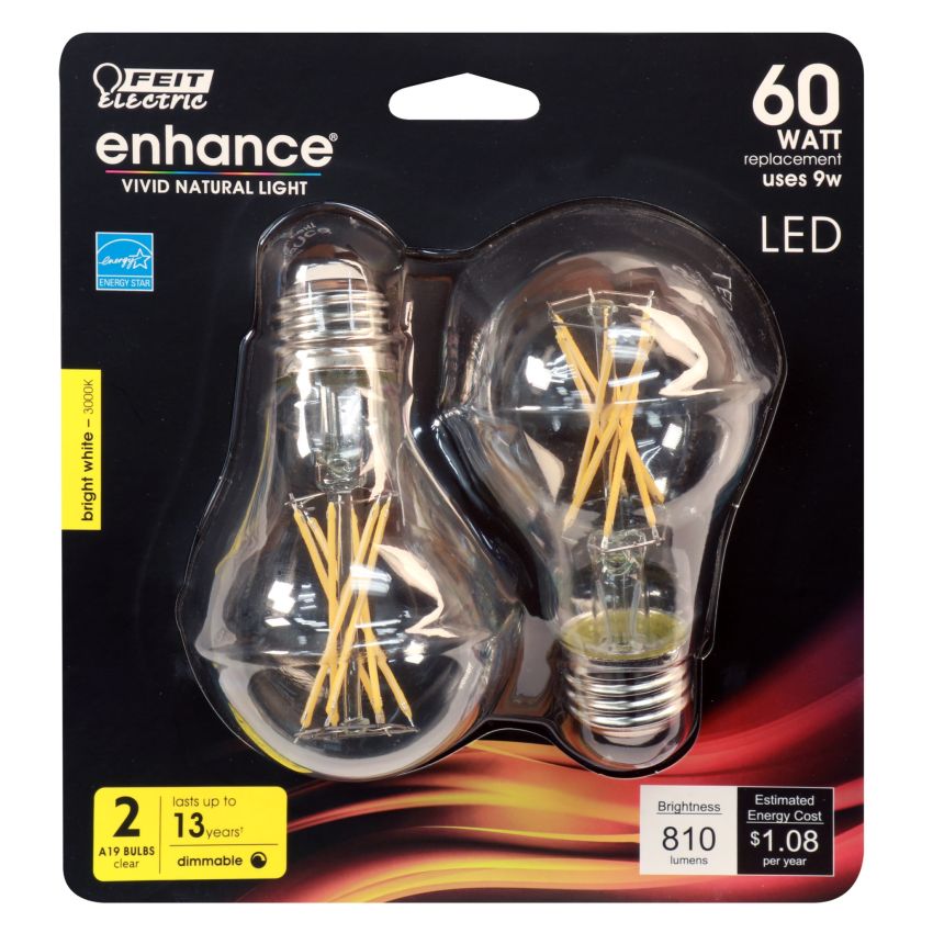 A19 9W Filament Dimmable LED Bulb 2PK-FT