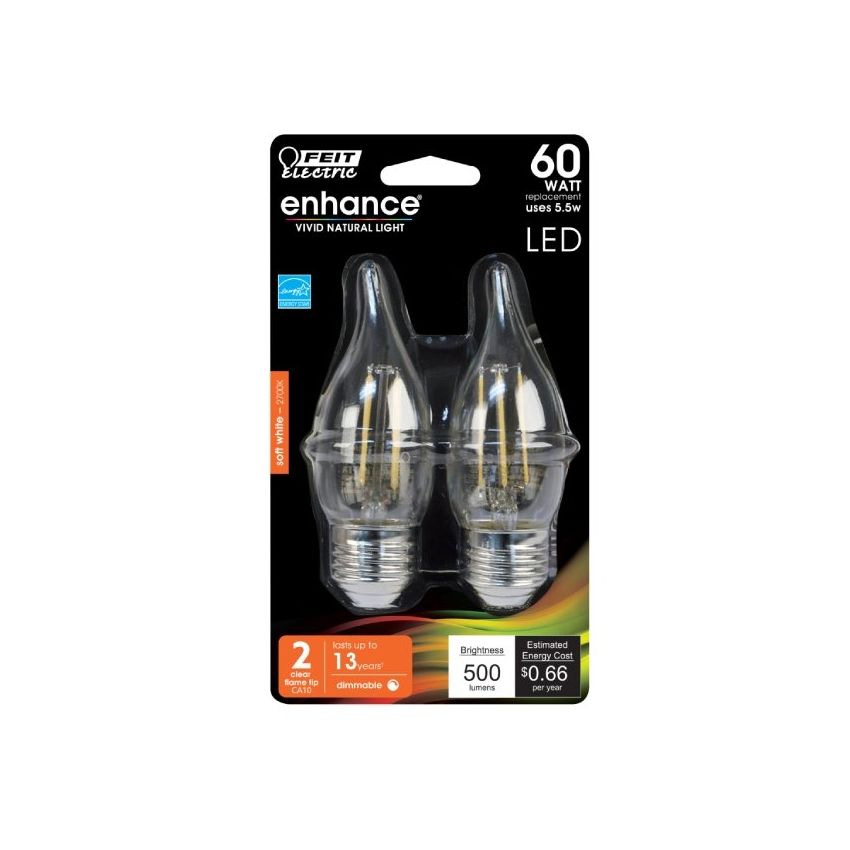 5.5W Flame Tip Candelabra E26 2 Pack-FT