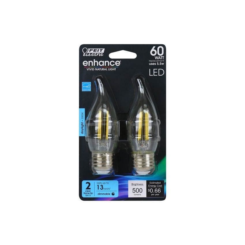 5.5W Flame Tip Candelabra E26 2 Pack-FT